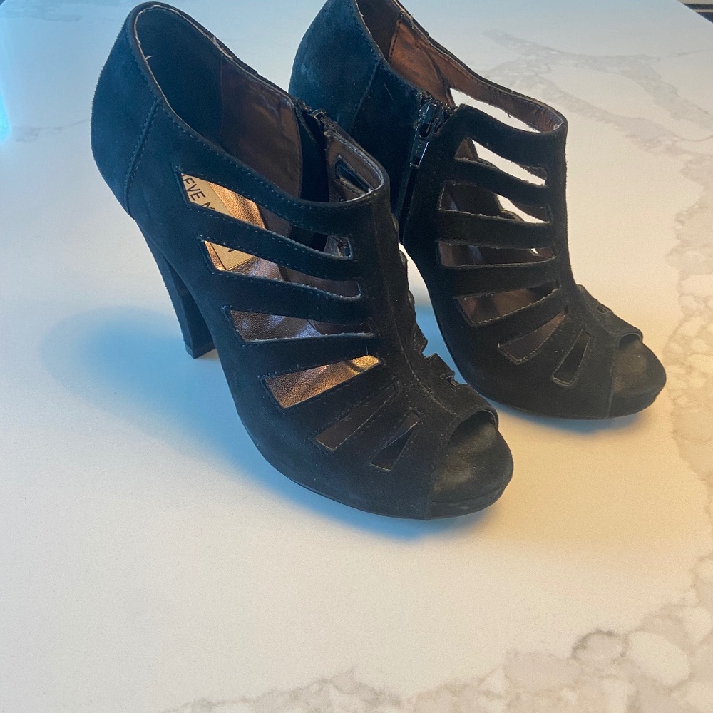 Black Suede Cage Heels